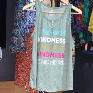 Secret Treasures Green Tank Top with Multicolor "Kindness" Print Stretchy size L
